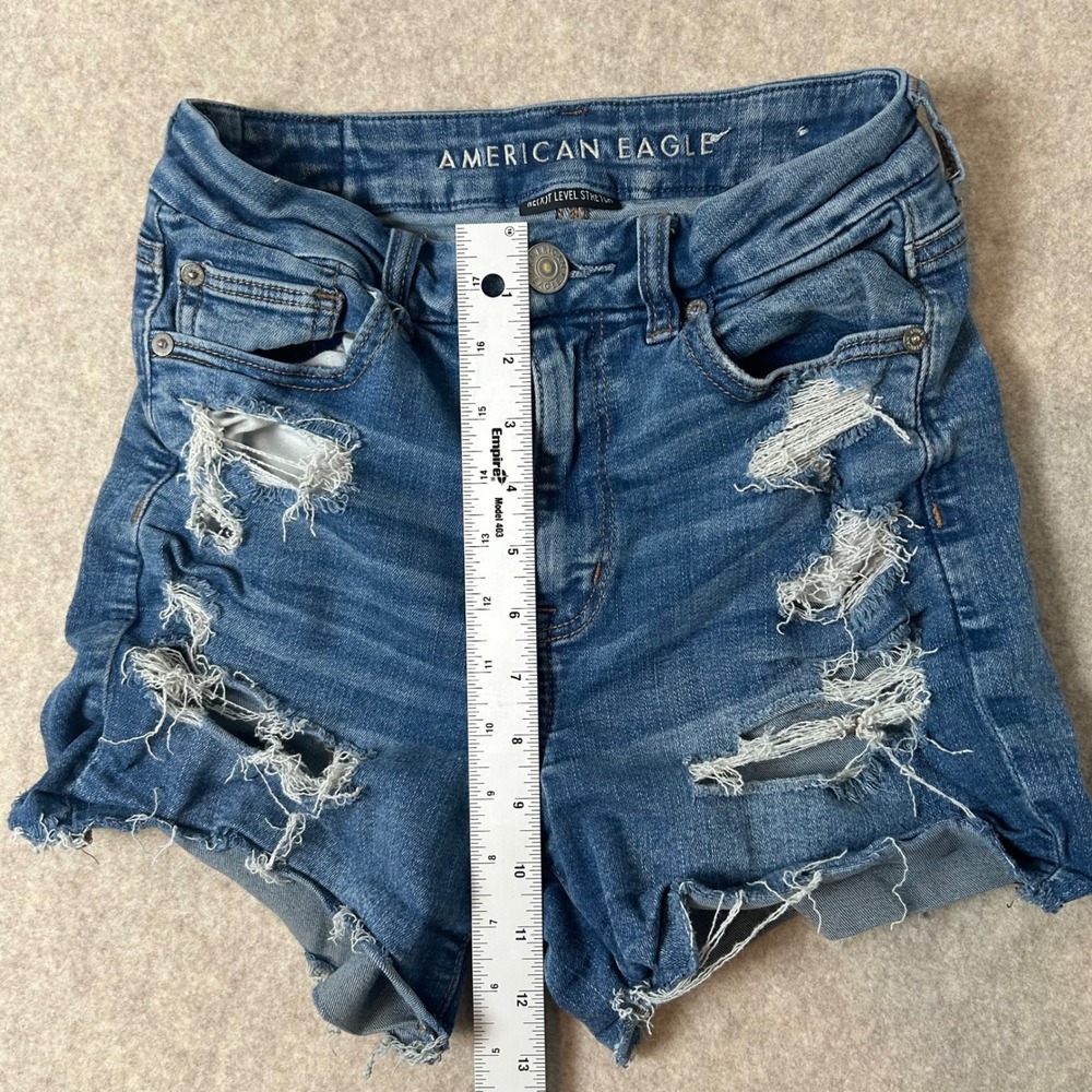 American Eagle Denim Shorts Womens 4 Blue Good Distressed Next Level Stretch - Picture 3 of 7